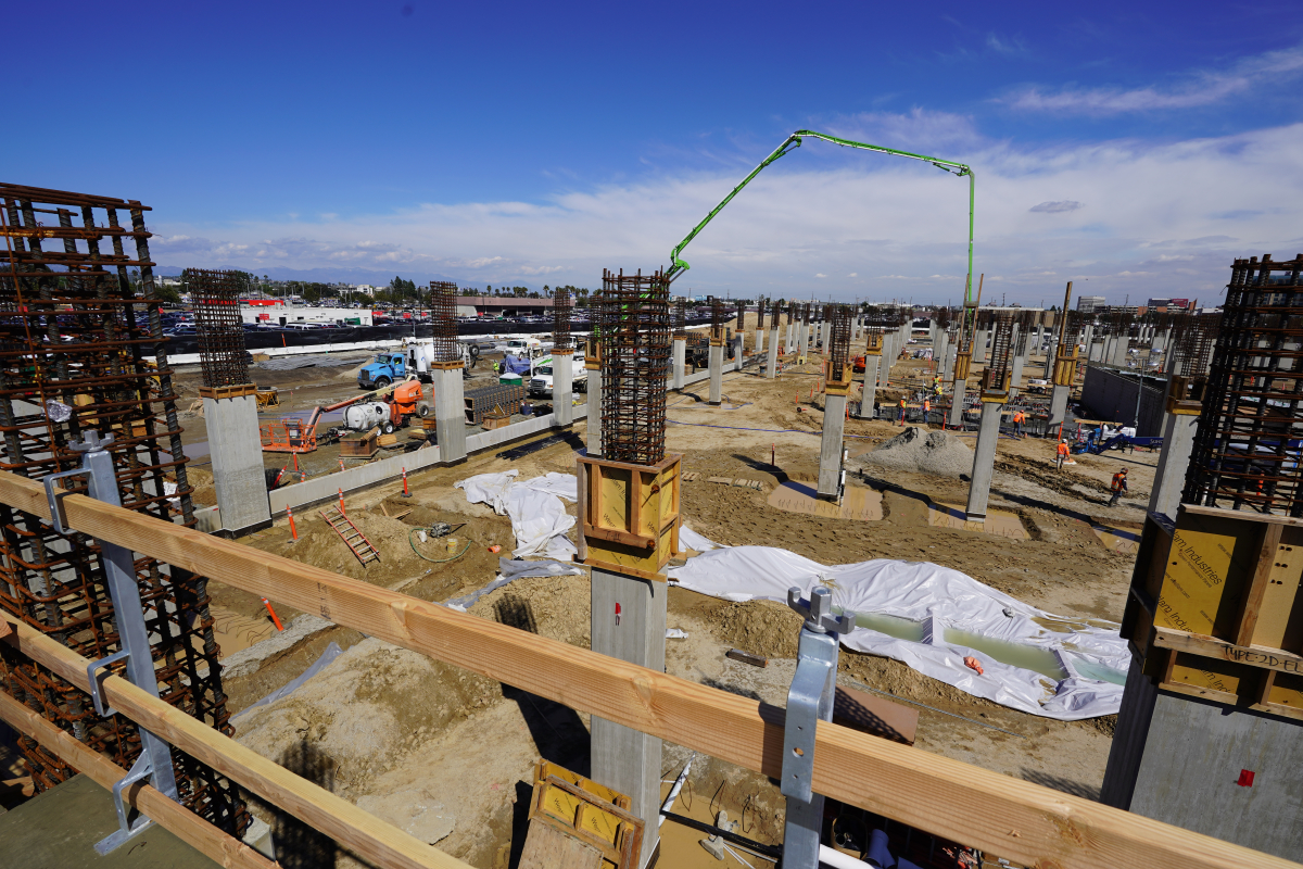 An aerial view from the second level of the Intermodal Transportation Facility – West