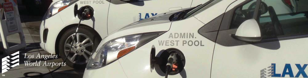 Image of an LAX electric pool car being charged.